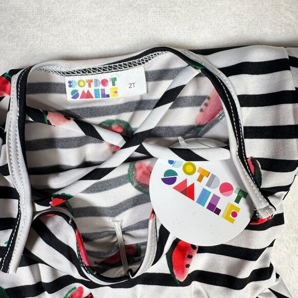 Dot Dot Smile Watermelon Black White Stripes Girls Toddler Dress Rare Unicorn 2T - Picture 2 of 7